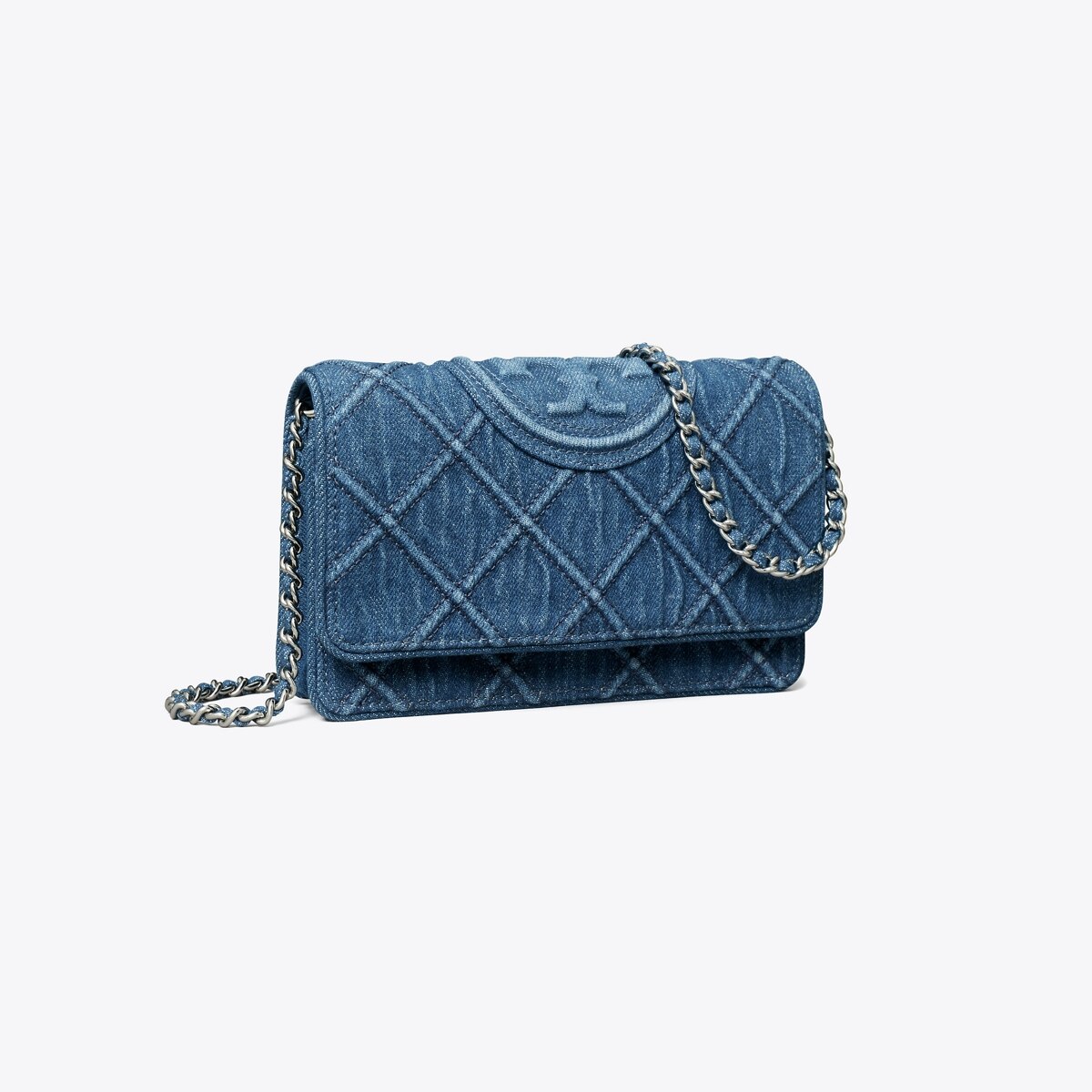 Fleming Soft Denim Chain Wallet Women S Designer Mini Bags Tory Burch