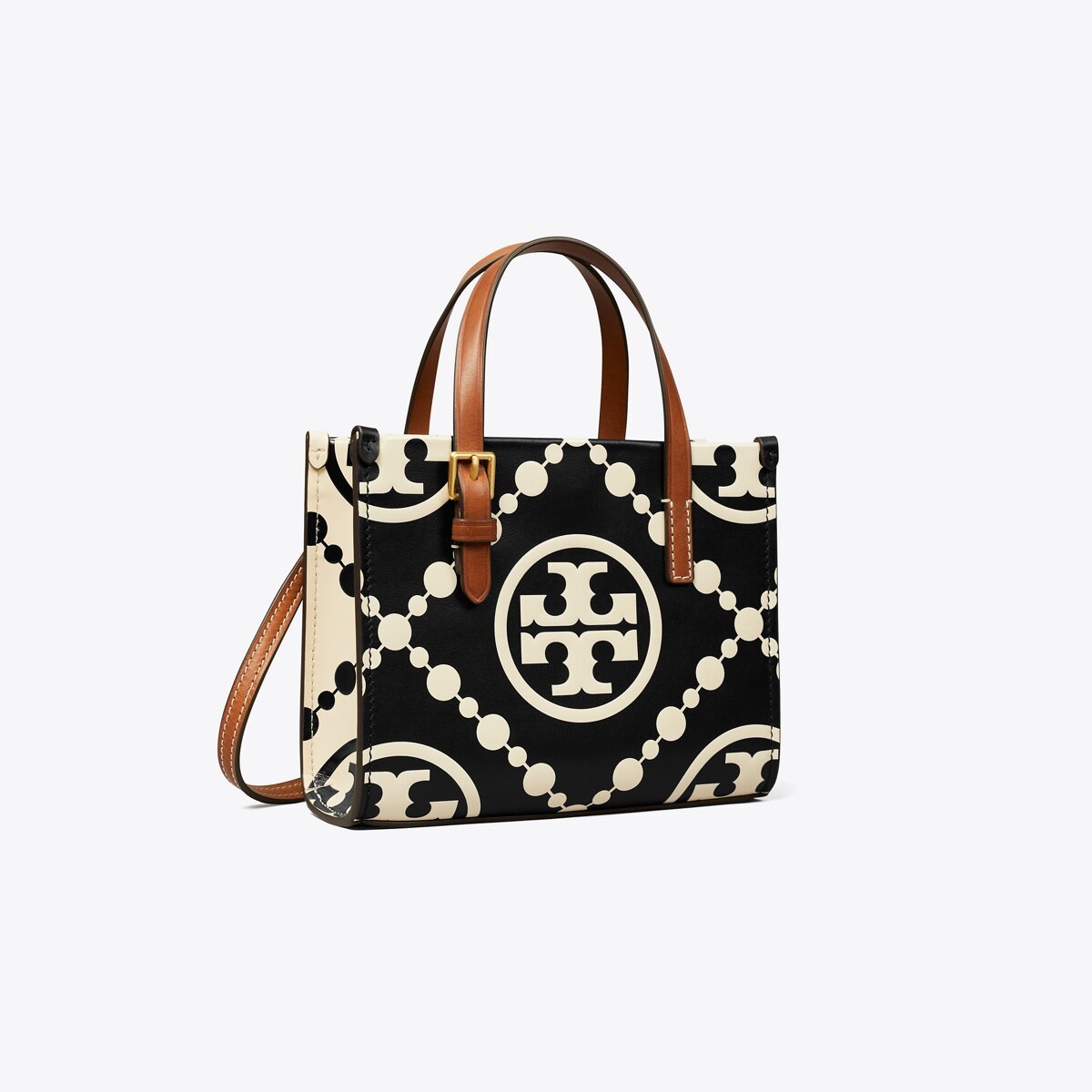 Kontrastierend geprägte eckige Mini Tote Bag mit T Monogramm Damen