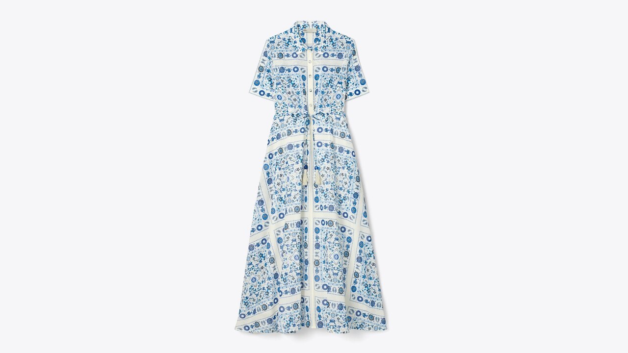 Printed Cotton Shirtdress Women S Swim Coverups Tory Burch Uk