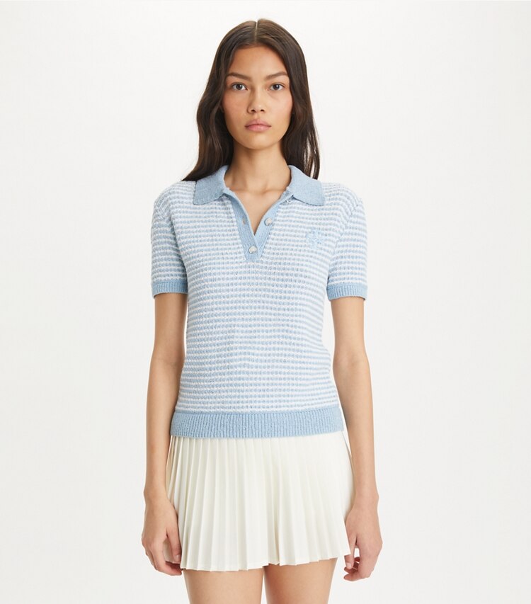 Striped Stitch Cotton Polo Women S Designer Tops Tory Burch