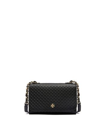 Black Tory Burch Marion Embossed Shrunken Shoulder Bag 