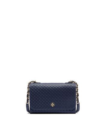 Tory Navy Tory Burch Marion Embossed Shrunken Shoulder Bag 