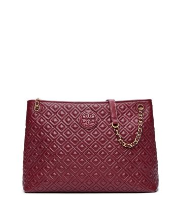 Red Agate Tory Burch Marion Quilted Chain-shoulder Slouchy Tote 