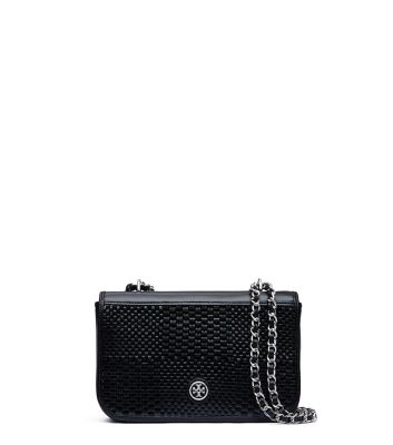 Black/black Tory Burch Robinson Woven Adjustable Shoulder Bag 