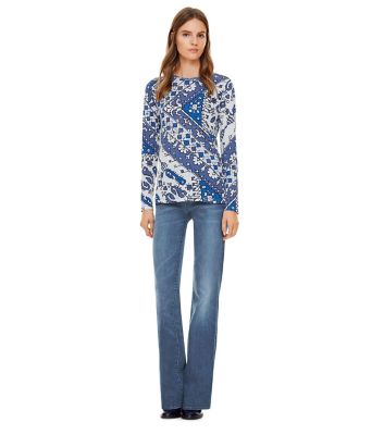 Tory Burch Printed Cotton Jersey Long-sleeve T-shirt 