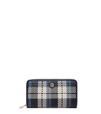 Tory Burch Robinson Woven Plaid Zip Continental Wallet Tory Burch
