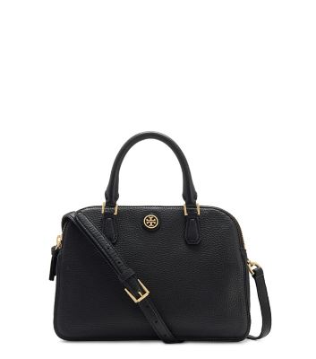 Black Tory Burch Robinson Pebbled Small Double-zip Satchel 