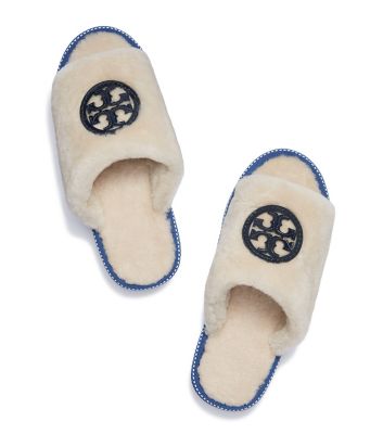 Tory Burch Shearling Logo Slide 