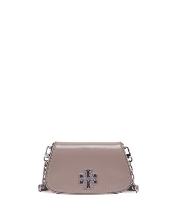 French Gray Tory Burch Britten Patent Mini Cross-body 