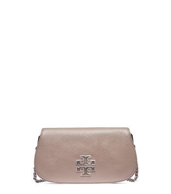 French Gray Tory Burch Britten Patent Clutch 