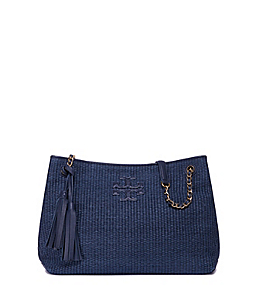 Tory Navy Tory Burch Thea Straw Center-zip Tote 