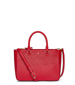 Vermillion Tory Burch Robinson Perforated Small Multi Tote 