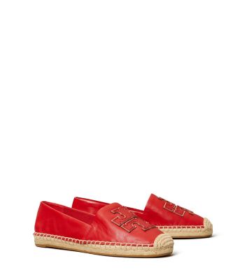 Tory Burch Ines Flat Leather Logo Espadrilles In Brilliant Red / Brilliant Red / Spark G