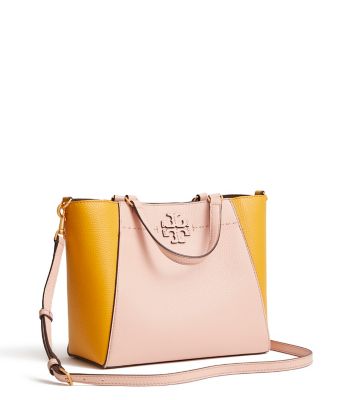 Tory Burch Mcgraw Color-block Small Carryall In Pink Salt