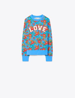Tory Burch Heavy French Terry Printed Love Crew
