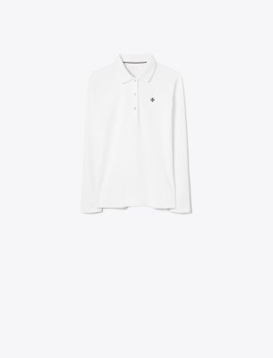 Tory Burch Tech Piqué Long-Sleeve Polo