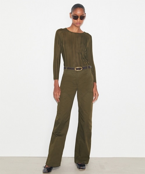 Shop the green top and pants 