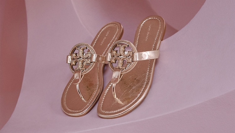 NIB Tory Burch Tiny Miller Toe Ring Leather Sandal Shell Pink US 7 AUTHENTC