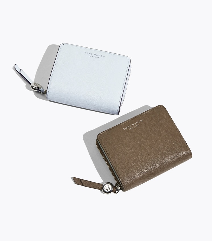 折り財布　水色　グレー