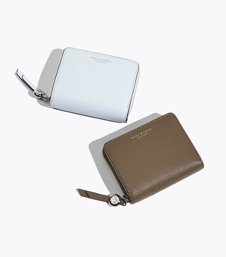 折り財布　水色　グレー