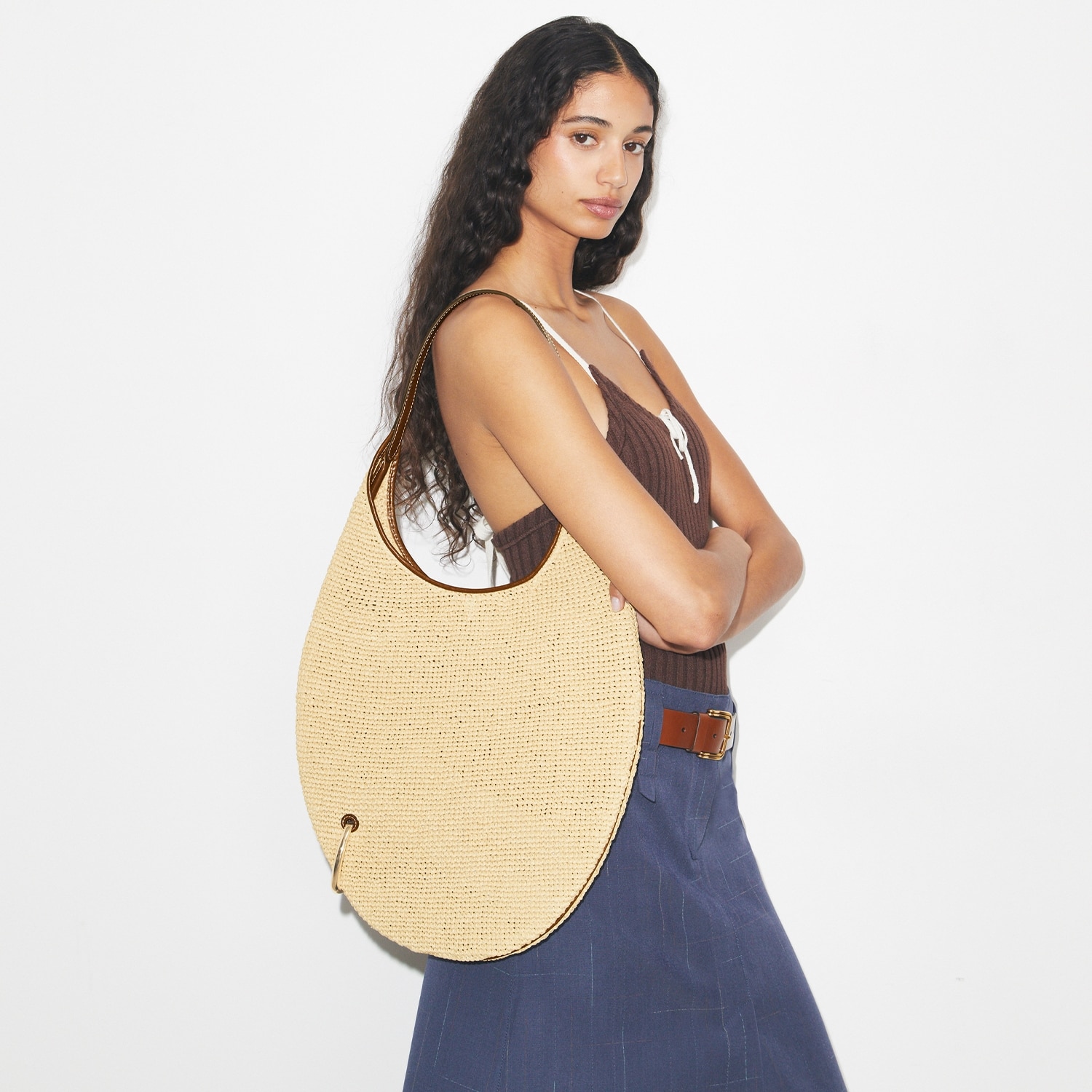 Shop the Pierced Raffia Shoulder Bag