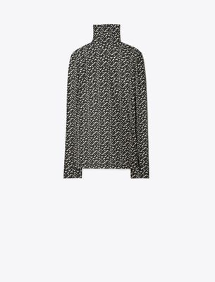 Tory Burch Damen Bedrucktes Jerseytop Mit Stehkragen In Green