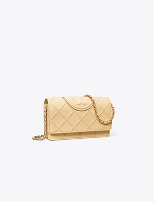 Tory Burch Quilted Beige Lambskin Shoulder Bag With Chain Strap In Neutrals