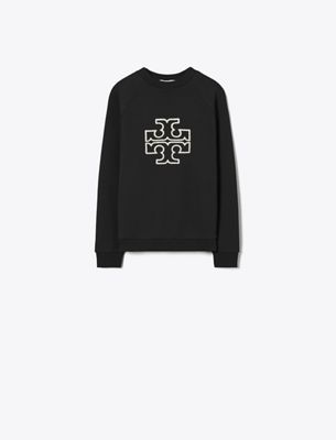 Tory Burch Heavy French Terry Logo Crewneck In Black