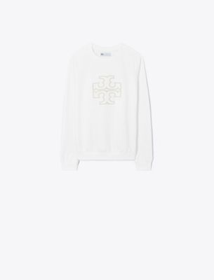 Tory Burch Heavy French Terry Logo Crewneck In White
