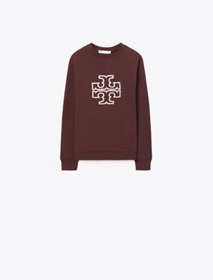 Tory Burch Heavy French Terry Logo Crewneck In Brown
