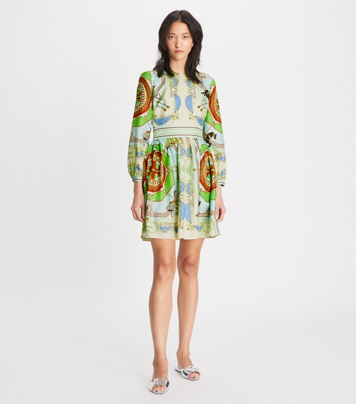 Short Printed Silk Dress: Women's Designer Dresses | Tory Burch