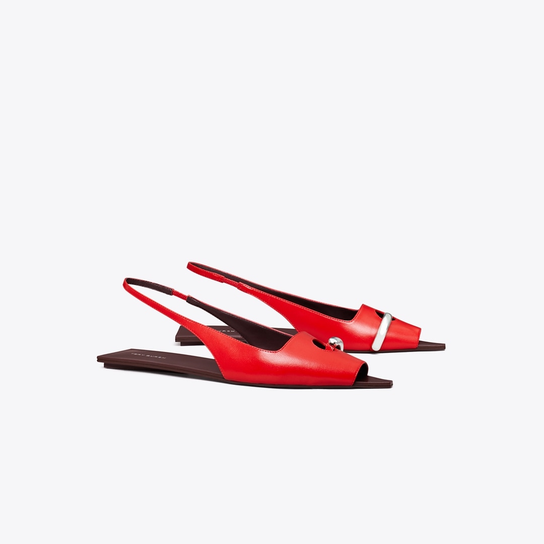 Tory Burch Damen Slingback-flat Mit Perforiertem Detail In Lila/rot/silber