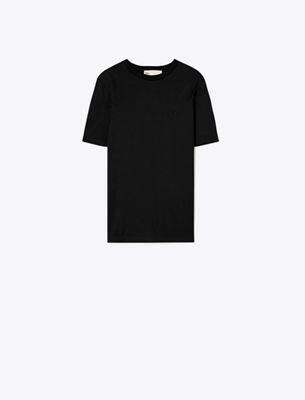 Tory Burch Damen T-shirt Mit Gesticktem Logo In Schwarz In Black