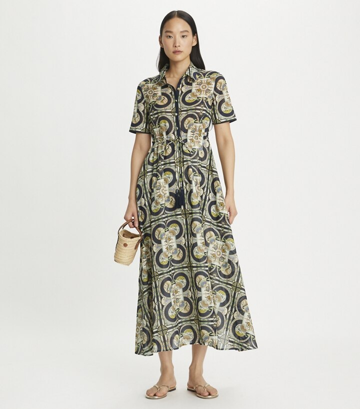 オールインワン・サロペット Tory Burch Cotton Chemisier Dress With Drawstring Waist Tory Burch Cotton Chemisier Dress With Drawstring Waist In
