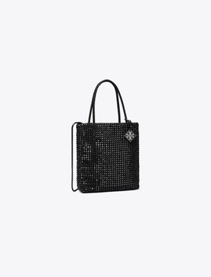 Tory Burch Night Owl Crystal-embellished Mini Tote In Black