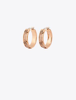 Tory Burch Small Icon Pavé Hoop Earrings In Pink
