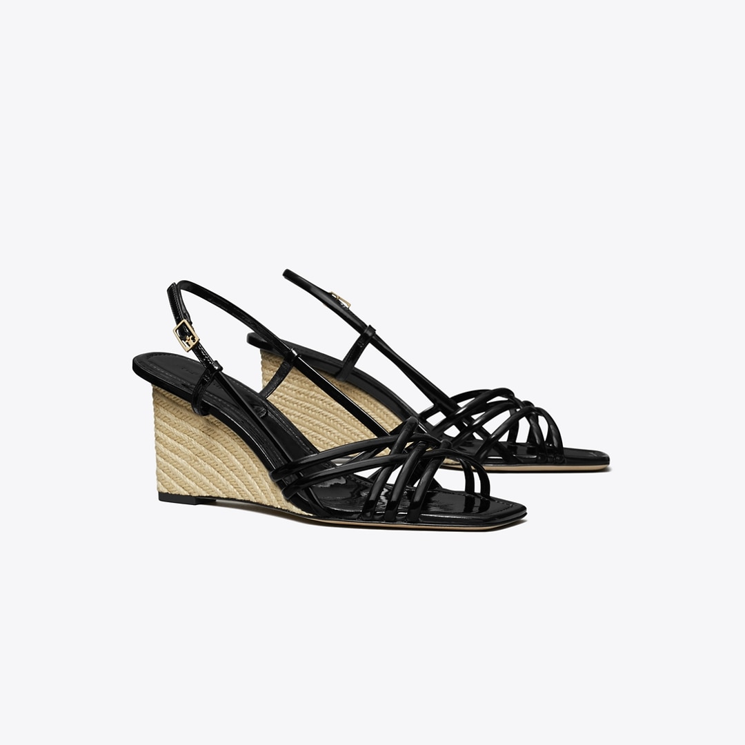 Tory Burch Multi-strap Espadrille Wedge In Black