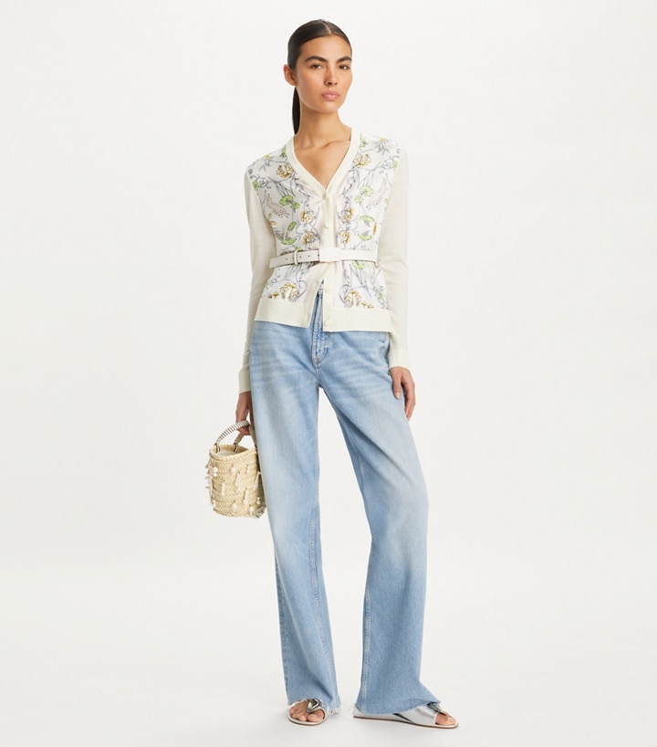 Silk Front Cardigan: Women's Designer Sweaters | Tory Burch