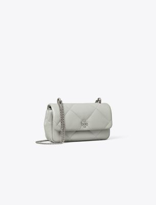 Tory Burch Mini Kira Diamond Quilt Flap Bag In Gray