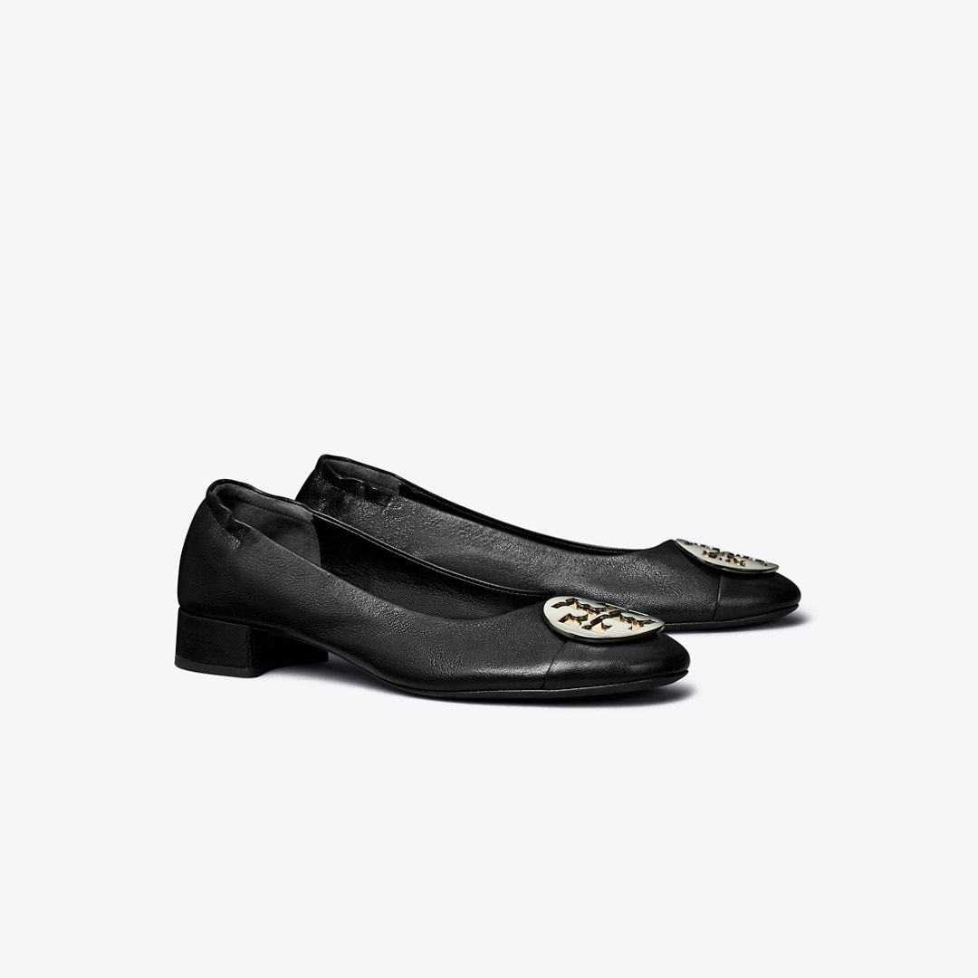 Tory Burch Claire Cap-toe Heel Ballet In Black