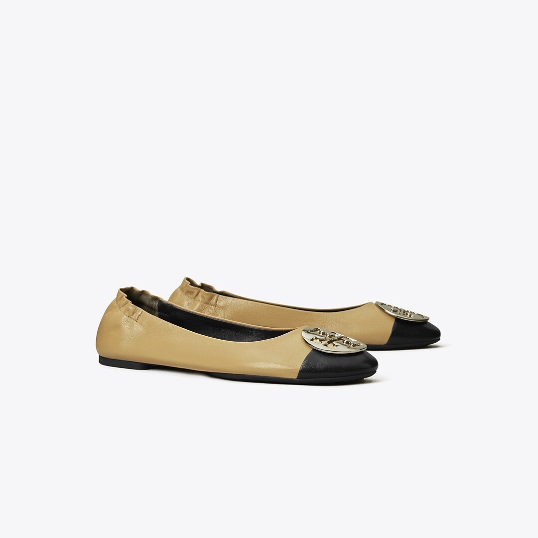 Tory Burch Claire Two-color Leather Ballet Flats In Multi