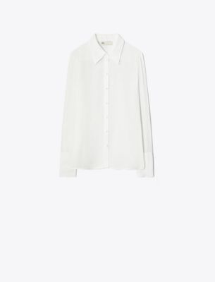 Tory Burch Semi-sheer Crepe-georgette Shirt In White
