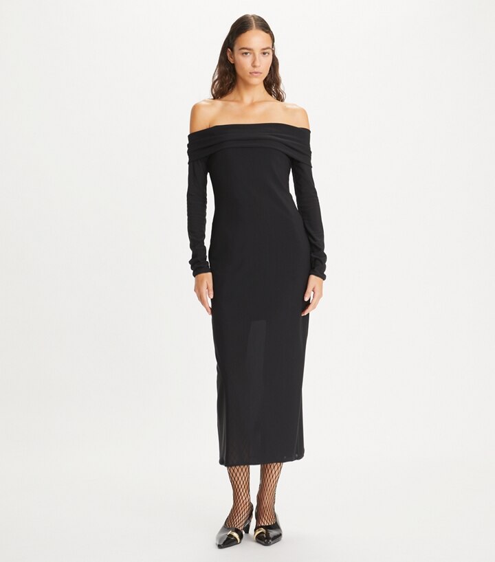 Off-Shoulder Mesh Dress: Women's Designer Dresses | Tory Burch