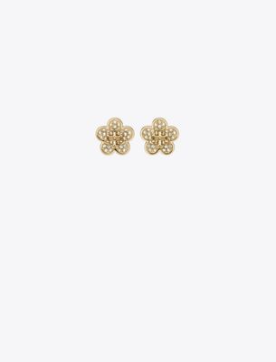 Tory Burch Forget Me Not Pavé Stud Earrings In Gold