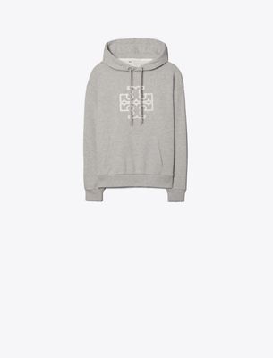Tory Burch Heavy French Terry Logo Hoodie In Gray