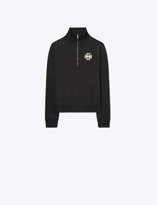 Tory Sport Tory Burch Heavy French Terry Half-zip Sweatshirt In Black