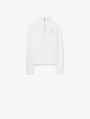 Tory Sport Tory Burch Heavy French Terry Half-zip Sweatshirt In White