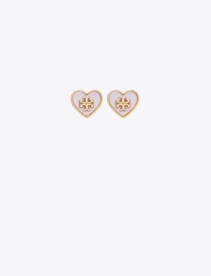 Tory Burch Kira Heart Stud Earrings In Brown