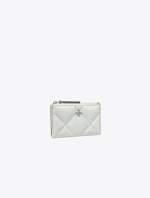 Tory Burch Kira Diamond Quilt Zip Card Case In Silver
