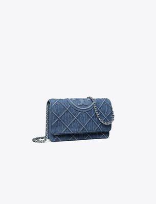 Tory Burch Fleming Denim Crossbody In Blue